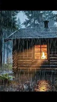 Heavy Rain on a Cozy Cabin Roof + Crackling Fireplace — 1 Hour Sleep Sounds