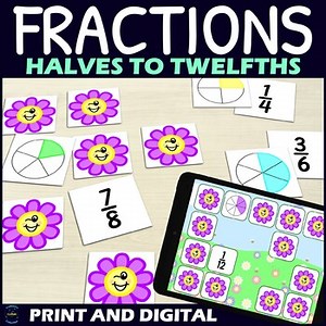 Spring Common Fractions Activity - Matching Games - 1/2s-1/12s