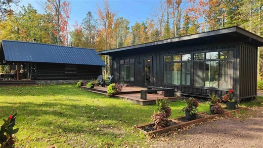 Off-Grid Getaway With Sleek Shipping Container Home and Historic Log Cabin Makes the Perfect Vacation Home for $258K