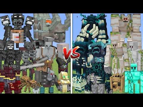 ALL MUTANT WITHER SKELETONS & PILLAGERS VS ALL MUTANT WARDENS & IRON GOLEMS MOB BATTLE IN MINECRAFT