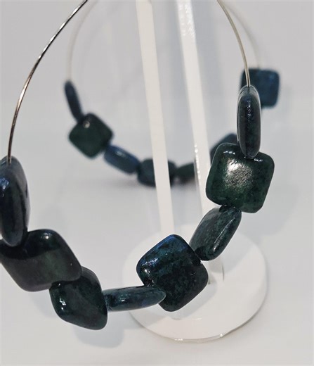 Hooped/looped Earrings Made With Spring Wire and Square Crysocolla Turquoise, Green and Gemstones. Sterling Silver Ear Wire Hallmarked 925 - Etsy