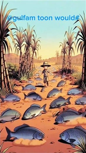 The child was sawing the fishes in the desert