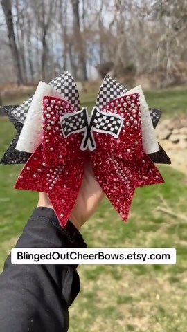 Team Orders Only, Priced per Bow, Min Order 10  Bows. Checkered Flag Cheer Bow With Rhinestones/ Racing Theme Cheer Bow, Large Cheer Bow 8" - Etsy