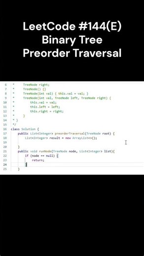 LeetCode #144(E) Binary Tree Preorder Traversal #java #shorts #JoeAndChill