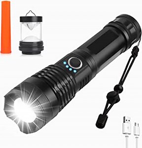 Rechargeable Flashlight, Super Bright Tactical Flashlights, 10000 High Lumen Flashlights, 5 Modes Zoomable Flashlights, Waterproof Flashlight, for Camping, Outdoor Activities and Emergencies
