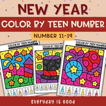 New Year Color by Teen Number | Number Recognition 11–19 | January Math Centers