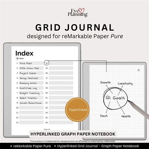 Grid Journal for Remarkable Paper Pure | Graph Paper Notebook, Bullet Journal, Grid Planner, Math Paper & Note-taking Template PDF - Etsy
