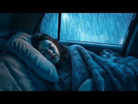 Cure Sleep Difficulties with Heavy Rain & Powerful Thunder on Cozy Car in Rainforest at Night