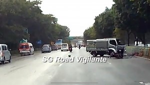15aug2025 0928hrs tpe lorry brake , skidded from lane 4 to lane 1 and crash into motorcyclist updated motorcyclist passed away at the hospital | SGRV