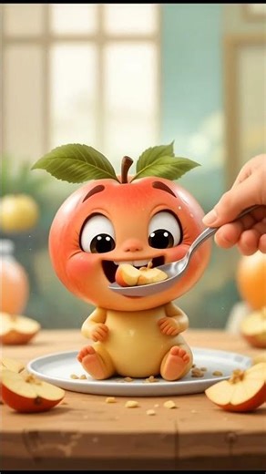 Cute Baby Apple Eats Apple Slices | Fun Cartoon Animation