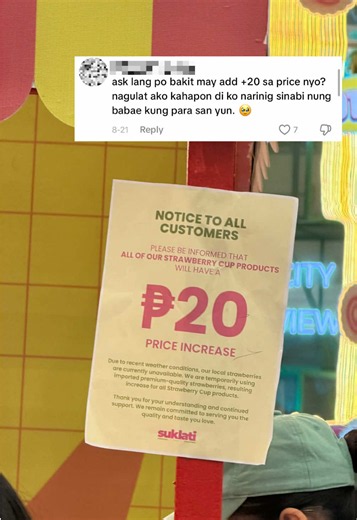 What you see:  ₱20 What you don’t see: everything behind it. 🍓 We see the comments, and we get it. As customers ourselves, syempre mapapaisip ka rin — “Bakit nagtaas?” But running a food business means making choices customers don’t always get to see. Rainy season hasn’t been kind to our local strawberries. Some batches arrive too sour, mabilis masira, and sometimes, ang daming kailangan naming i-let go because they simply don’t meet the quality we want to serve. We had two choices: stick with 