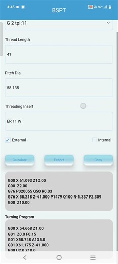 2 inch BSPT external and internal thread program (CNC for U)