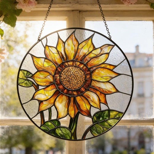 Sunflower Stained Glass Suncatcher Window Hanging Decor - Etsy