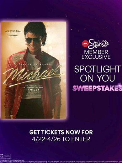 🚨📣 Michael Jackson biopic info: AMC just announced a sweepstakes for the upcoming Michael movie. Buy tickets between April 22–26 to enter the Spotlight On You giveaway. More promotion starting for the Michael Jackson biopic. #MichaelJackson #MichaelMovie #MichaelJacksonMovie #mjbiopic #michaeljacksonfans