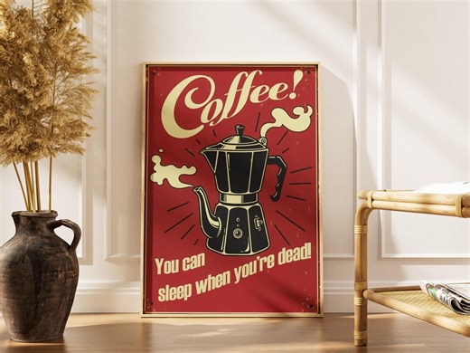 Vintage Coffee Sign | Coffee Cart Print | Funny Coffee Quote | Cafe Decor Sign | Retro Poster - Etsy