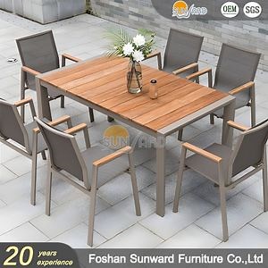 [Hot Item] Outdoor Garden Home Furniture Patio Modern Mesh Fabric Chairs Dining Table Set