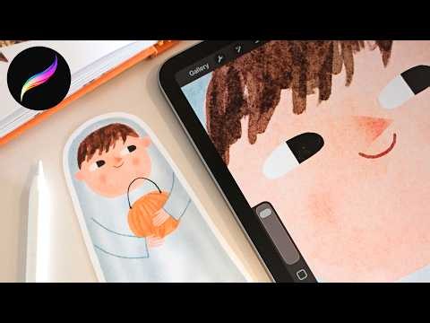 cozy procreate watercolor sticker tutorial 🍁 children’s book character Illustration
