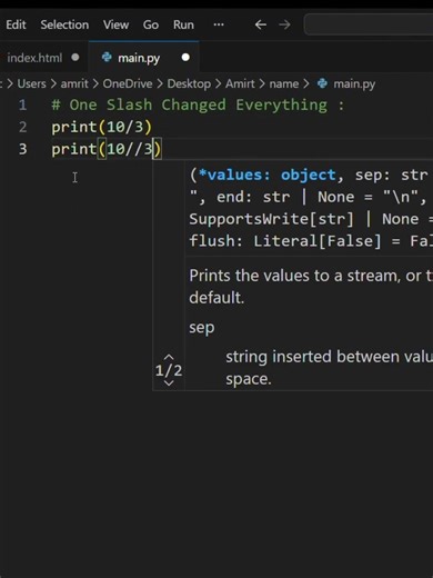 One Slash Changed Everything #shorts #python #viral