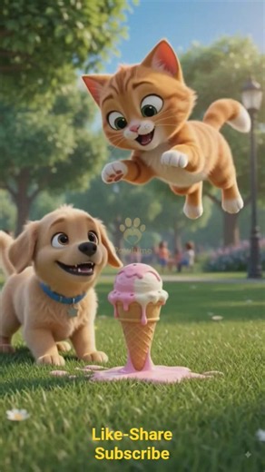 🐶🍦 Puppy vs Kitten Fight Over Ice Cream! Who Wins? 😱🐱 | Cutest Battle Ever #Shorts