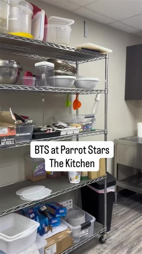 Behind the scenes at Parrot Stars: Kitchen Tour Fresh Food Prep 🥦🦜✨ Welcome to one of the busiest spots in the building—our kitchen, where we do extensive fresh food prep to help keep our birds healthy and thriving. This is where the behind-the-scenes routine really shines: washing, chopping, portioning, and prepping meals… then resetting everything to keep the space clean, safe, and ready for the next round. 💛 And right alongside the kitchen are two rooms we use nonstop: 🧼 Our cleaning supp