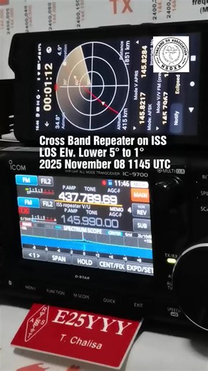 20K views · 426 reactions | Cross Band Repeater on ISS LOS Elv. Lower 5° to 1° 2025 Nov 08 1145 UTC Rx by E25YYY @OK03iw Rig ICOM IC-9700-T Eggbeater Satellite Antenna by HSDXA #ISS #E25YYY #amatureradio #Satellite | Wanlop Tadsri | Facebook
