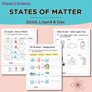 States of Matter Worksheets | Solid Liquid Gas Science for Grade 2