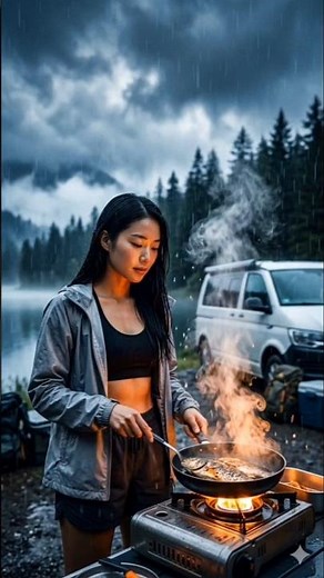 Solo Rain Camping in Korea 🌧️ Cooking Fresh Fish by the Lake | Relaxing ASMR Survival Experience