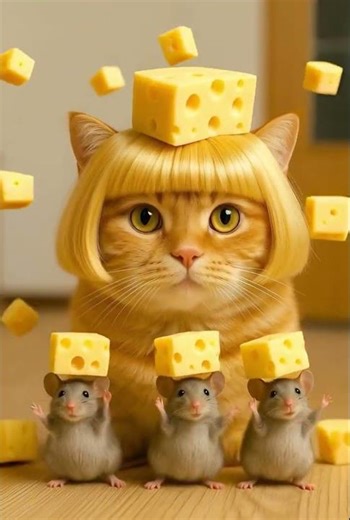 Cheese Wig Cat & Mini Mouse Trio 😂🧀 The Cutest Copycats Ever!