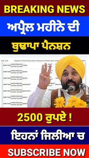 ਅਪ੍ਰੈਲ ਮਹੀਨੇ ਦੀ 2500 ਪੈਂਨਸ਼ਨ, 2500 Pension, #2500pension #pension #shorts #reels #viral