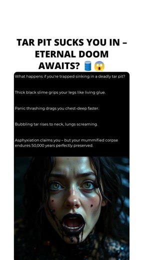 Expert Survival Facts on Instagram: "What happens if you're trapped sinking in a deadly tar pit? 😱 Imagine 40,000 years ago in prehistoric Los Angeles—now the La Brea Tar Pits. A thirsty mammoth wanders to a seep disguised as a pond. One step: thick black asphalt grips its legs like living glue, 100 million-year-old oil hardened into a viscous trap. Panic sets in. The beast thrashes wildly, but every struggle churns the tar, dragging it chest-deep faster. Insects buzz overhead, scavengers circl