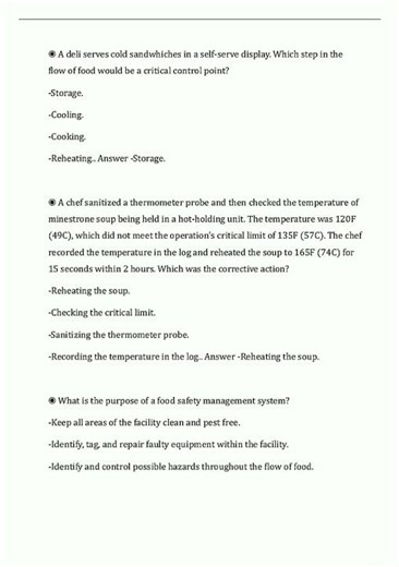 SERVSAFE FINAL EXAM REVIEW STUDY GUIDE WITH REAL EXAM QUESTIONS ANSWER KEY2 new video