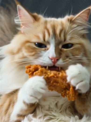 Humorous POV: Cat Eating Like a Human