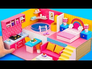 DIY Miniature House #73 Make Perfect 2 Storey House with Large Round Swimming Pool and All Rooms