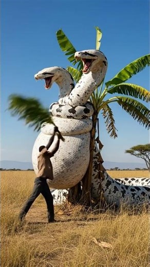 Giant Two-Headed White & Black Anaconda Appears in African Savanna