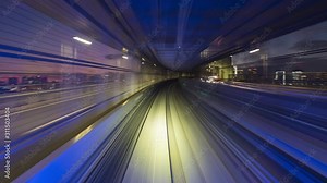 Time lapse of train motion in modern city. Abstract 4k resolution time lapse