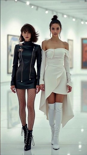 2 Models in Leather Visit the Gallery | Fashion