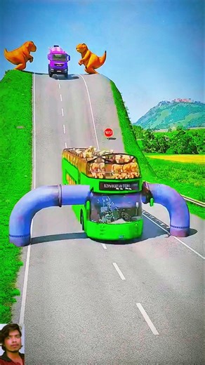 Flatbed Trailer McQueen Transportation with Truck Speedbumps vs Cars vs Train BeamNG @gaming car 02