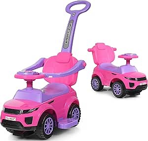 HONEY JOY Ride On Push Car, Foot to Floor Ride On Sliding Car Push Handle & Detachable Guardrail, Sound & Lights, Under Seat Storage, Push Cars for Toddlers 1-3, Gift for Kids Boys Girls(Pink)