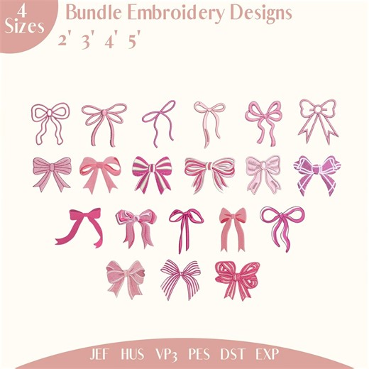 Mini Bow Machine Embroidery Design, Ribbon Bow Tie Embroidery, Set of Bow, Christmas Coquette, Gift for Girl, Girly Bow Machine - Etsy