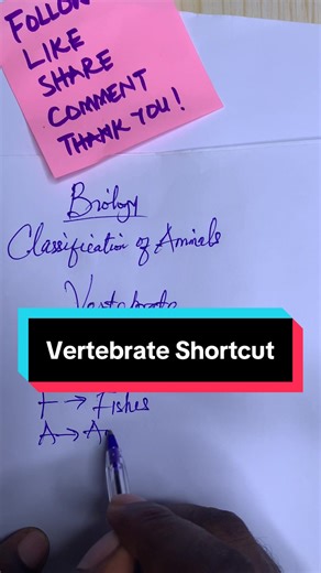 Confused about the classification of animals? In this video, I break it down into vertebrates and invertebrates, then focus on a powerful exam hack to remember vertebrates using FARM-B. F – Fishes A – Amphibians M – Mammals This method helps you recall classifications fast, especially during exams. Save this video, practice it, and thank yourself later. 📌 Perfect for Biology students preparing for school exams, WAEC, NECO, JAMB, GCSE, and IGCSE. #BiologyTutorial #ClassificationOfAnimals #Verteb