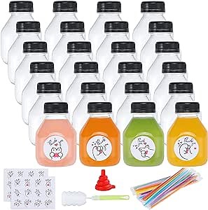 Fhxtcygj 24 Pack 8oz Reusable Empty Plastic Juice Bottles with Leak-Proof Caps Lids, PET Clear Water Bottle, Recyclable Bulk Drink Containers for Juicing, Smoothie, Milk and Beverages