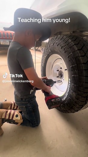 Little Finn learning how to restore an old 1965 Chevy C10 Stepside! He works harder than most employees I’ve had over the years! Lol #milwaukeetools #chevy #nextgeneration #fatherson #western @milwaukeetools_usa