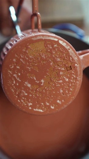This clay has a lot of grog, it needs a thick layer of glaze. #pottery #ceramics #craft #glazing