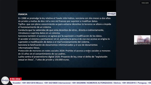 🔴¡En vivo!🔴 CURSO: DELITOS INFORMÁTICOS ǀ ✅ CLASE 1 Aprende sobre los Tipos de Delitos Informáticos, Legislación Internacional Contra Delitos Informáticos, Ley 1768 Código Penal - Manipulación Informática, Formas de Control Informático y mucho más… TEMARIO ▶Delitos Informáticos ▶El Bien Jurídico Protegido ▶Tipos de Delitos Informáticos ▶Legislación Internacional Contra Delitos Informáticos ▶Ley 1768 Código Penal - Manipulación Informática ▶Formas de Control Informático ▶Delincuentes Informátic