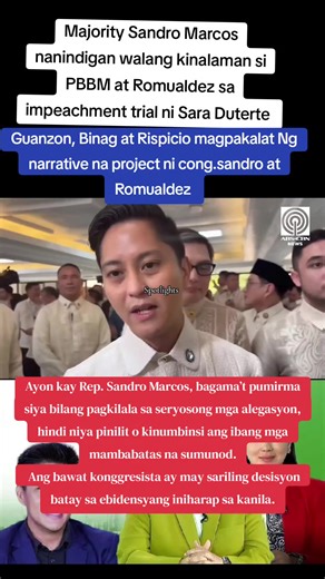 Ang mga pahayag nina Rowena Guanzon, Harrold Respicio, at Cathy Binag sa programang “Sa Totoo Lang” ay nagpapalaganap ng narrative na walang sapat na basehan: na ang impeachment ay “project” umano nina Sandro Marcos at Martin Romualdez. Kapag sinuri ang katotohanan. lumalabas na ang ganitong claim ay hindi nakaangkla sa proseso ng batas kundi sa pulitikal na interpretasyon. Ang impeachment ay isang mekanismong nakasaad sa Saligang Batas para sa pananagutan ng mga matataas na opisyal.@@SPOTLIGHTS