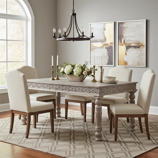 Rustic 6 Seater White Wood Dining Table | 72" Hand Carved Farmhouse Kitchen Furniture | Shabby Chic Distressed Rectangle Breakfast Table - Etsy