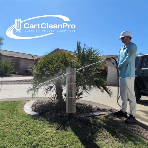 33 reactions | Storm Mess? Give Your Filter a Break! ⛈️ After heavy rain and debris, your filter is clogged. Clean it fast with the Cartridge Cleaning Stand! Place your dirty cartridge on the stand—it spins while you spray, blasting away storm gunk for a deep clean in half the time. Get your clear water back quicker!  #poolfilter #PoolMaintenance #PoolOwners #PoolLife #poolcleaning #pool | Cart Clean Pro | Facebook