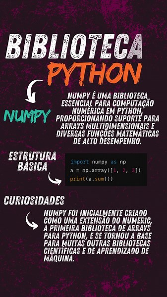 🔢 Explorando a biblioteca NumPy! 🧮✨ NumPy é essencial para quem trabalha com Python e ciência de dados. Ela facilita operações matemáticas e manipulação de arrays de maneira eficiente. Com NumPy, você pode realizar cálculos complexos com facilidade! 🚀📊 #NumPy #CiênciaDeDados #DataScience #Programação #Desenvolvimento #Código #Tech #TechTips #Inovação #Tecnologia #Desenvolvedor #Programador #Software #EngenhariaDeSoftware #Computação #MundoTech #DicasDeProgramação #DevLife #Carreira #Educação