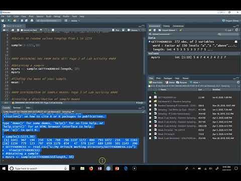 ST351 Week 2 Lab - Random Sampling Using R Studio
