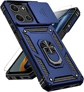 for Motorola Moto G 2025 / Moto G 2026 / Moto G Play 2026 Case, with Slide Camera Cover HD Screen Protector [Military Grade 16ft. Drop Tested] Ring Holder Kickstand Protective Phone Case, Navy Blue